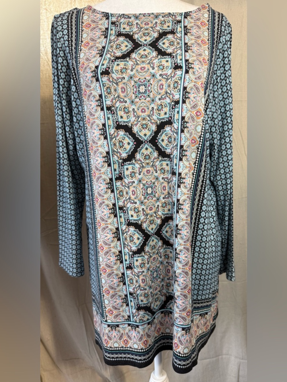 J. Jill Teal and Black Medallion Print Tunic Sz L PTP 25